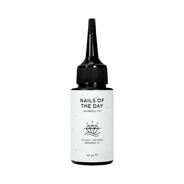 NAILSOFTHEDAY Universal Top — glossy no-wipe top coat with minimal UV-filters, 50 ml (refill)