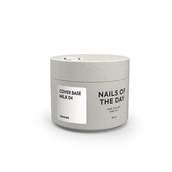 Nailsoftheday Cover Base NEW Formula Milk 04 — milky camouflage base coat with silver shimmer for nails, 30 ml