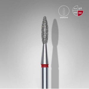 Φρέζα Νυχιών Διαμαντιού Σχήμα Φλόγα Κόκκινος Δακτύλιος EXPERT Διάμετρος 2,1 mm / Ενεργό Μήκος 8 mm