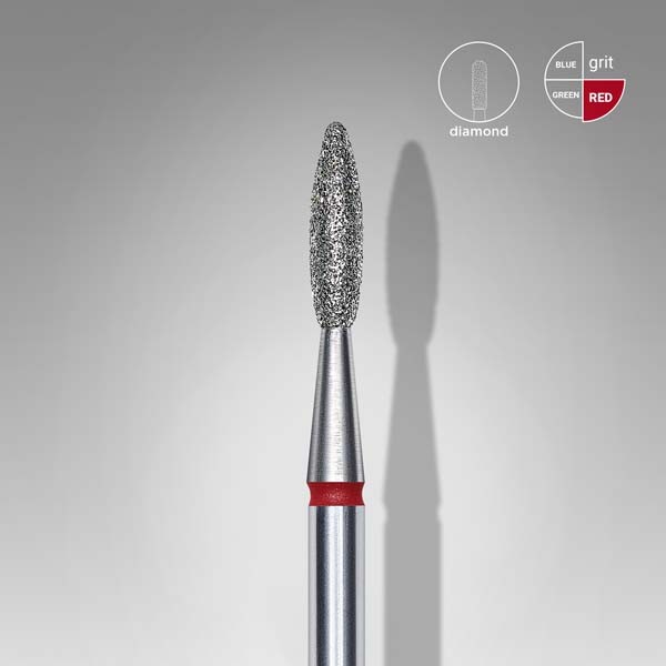Φρέζα Νυχιών Διαμαντιού Σχήμα Φλόγα Κόκκινος Δακτύλιος EXPERT Διάμετρος 2,1 mm / Ενεργό Μήκος 8 mm
